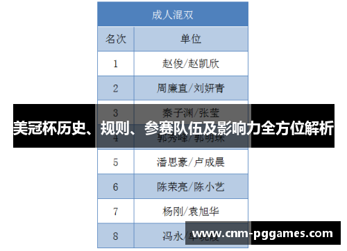 美冠杯历史、规则、参赛队伍及影响力全方位解析